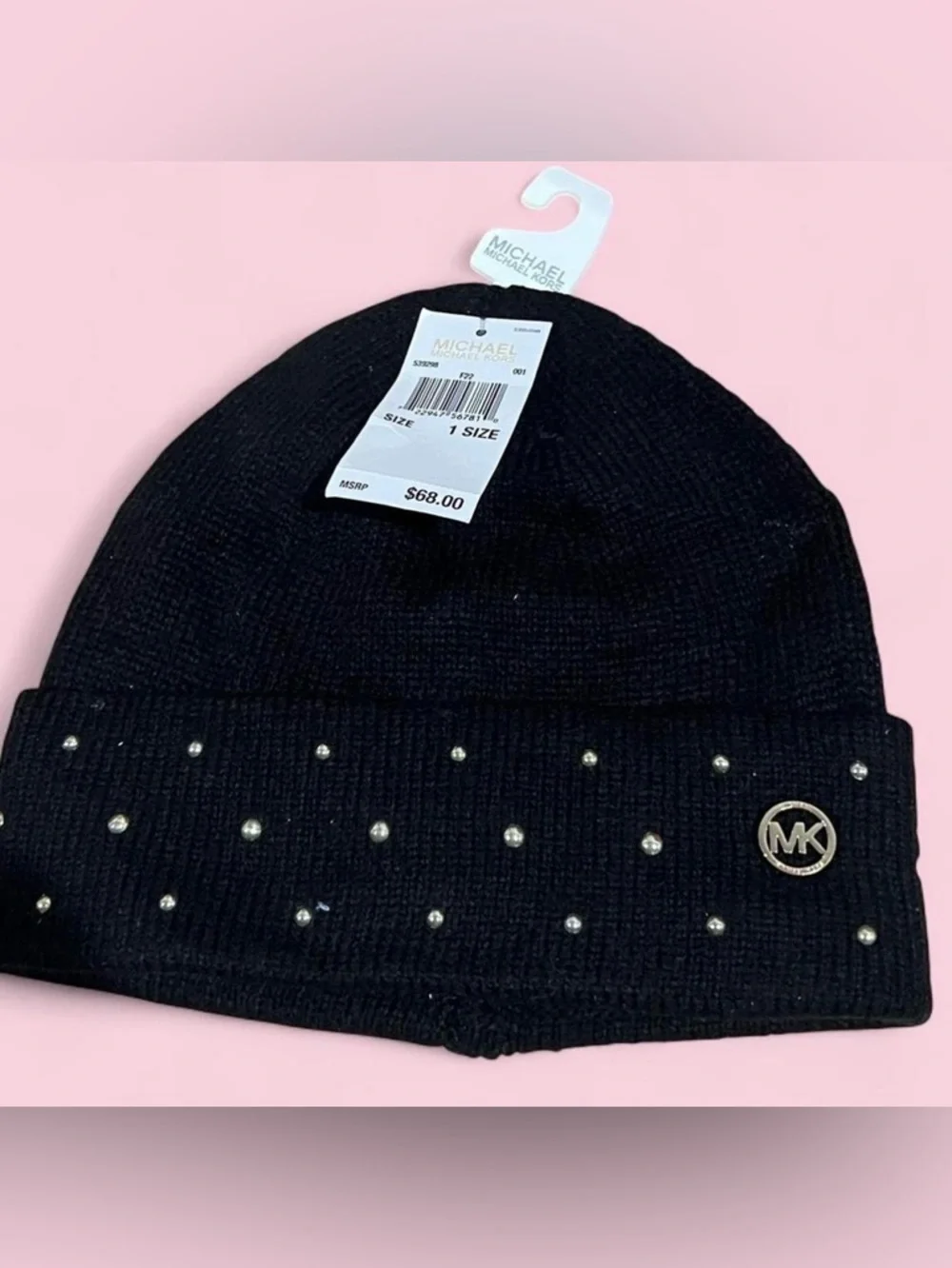Michael Kors Black Knit Beanie with scarf with Silver Studs nwt - Picture 2 of 3